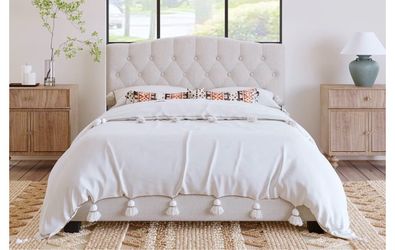 Beige Tufted Upholstered Queen Bed Frame - New in box