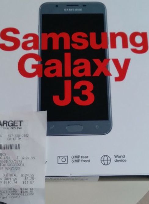 New Samsung Galaxy J3, Factory Sealed, With Receipt