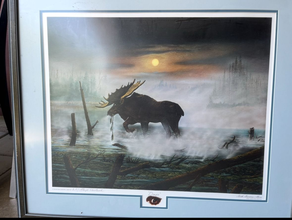 Framed Lithograph “North American Moose” By Lloyd Hovland