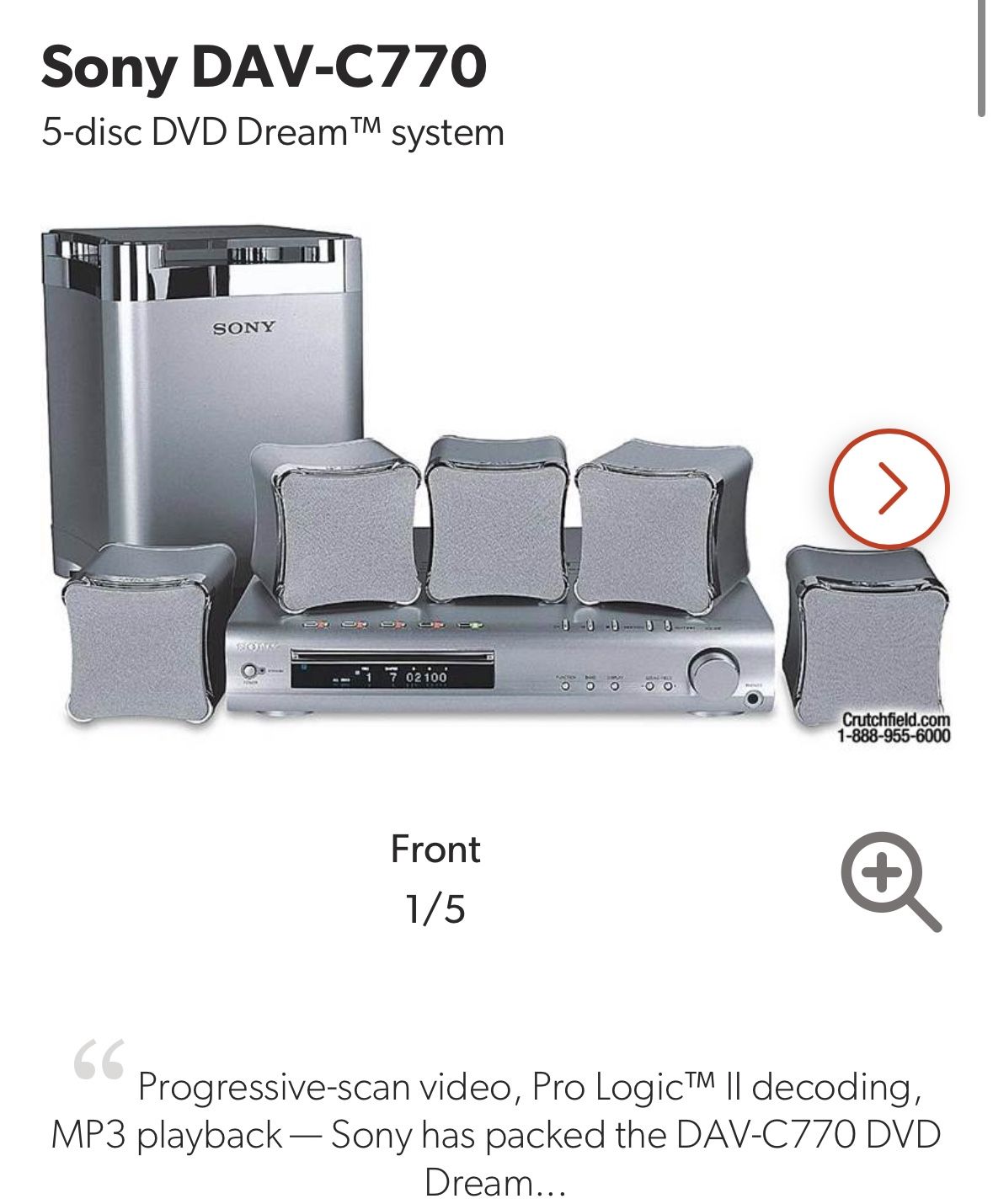 Sony Five Disc DVD Player Model DAV-C770
