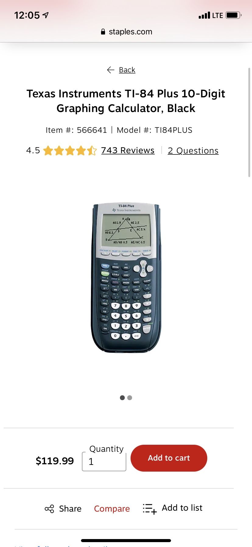 Texas Instruments Ti-84 Plus Graphing calculator - Black