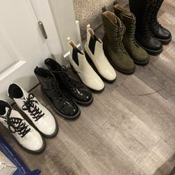 Six Pairs Of New, Fashionable, Comfortable, Black, White, White, Green, Beige, Combat Boots For Sale