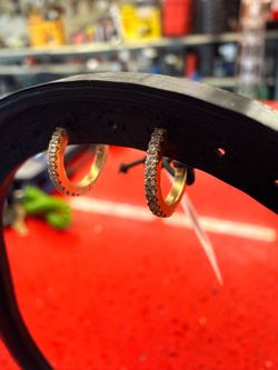 18KT Small Hoop Earrings W/ Diamonds 43906-1