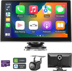 9" Wireless Carplay Screen for Car, Portable Car Play Screen for Car Android Auto, 4K Dash Cam, 1080p Backup Camera, GPS Navigation, Car Audio Receive