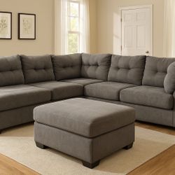 Plush L Shaped Grey Sectional & Ottoman (NO DEPOSIT) Delivery 🚚 Available 