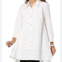 Garcia  Women's Eyelet Combo Drama Tunic White M