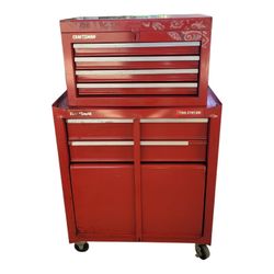 Vintage Craftsman  tool station  Rolling tools Chest cabinet Red metal 2 piece set.
