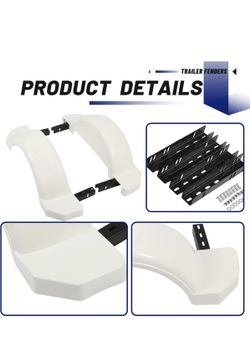 Set of 2 Single Axle Trailer Fenders 13" Wheels Tire Skirt Boat (White)