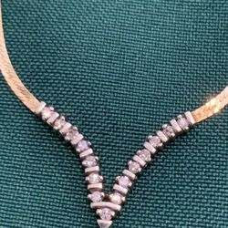 14K Gold Diamond V Chevron Necklace