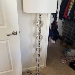 Tall Crystal Orb Floor Lamp — Chrome Base, Linen Shade — Designer Style
