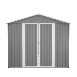 8x12 FT Outdoor Metal Storage Shed with Additional Side Door, Large Tool Shed with 2 Lockable Doors for Easy Access, Aluminum Frame, Grey Backyard Gar