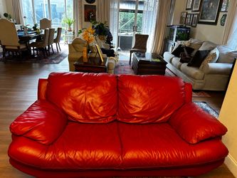 Red leather loveseat