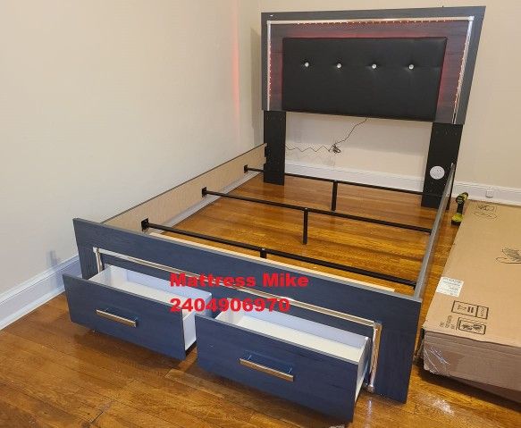 New B214 Lodanna Gray Queen Size LED Storage Bed Frame Special