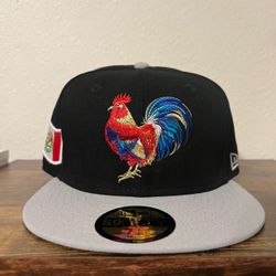 New Era Mexico Rooster 59FIFTY Fitted Hat Black Gray Size 7 1/2