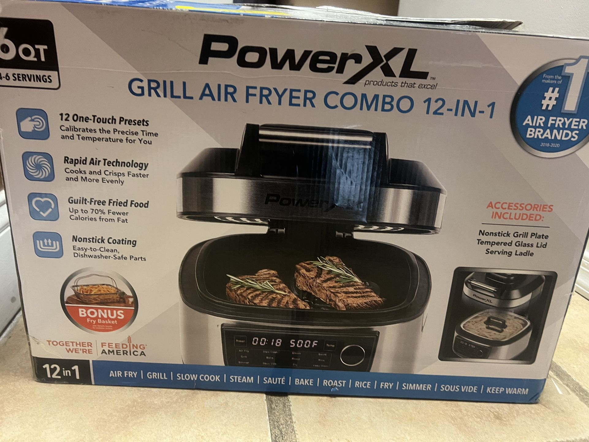 Selling 6 QT Grill Air Fryer Combo - 12-in-1 Indoor Cooker with Stainless Steel Finish
