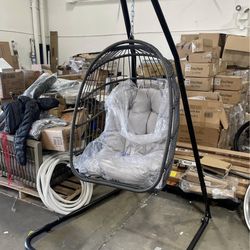 Assembled New Egg Chair with Stand,Patio Rattan Wicker Hanging Swing Egg Chair Hammock Chair