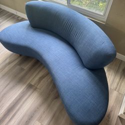 Sweet BLUE Modern Curved Upholstered Chaise Style Sofa