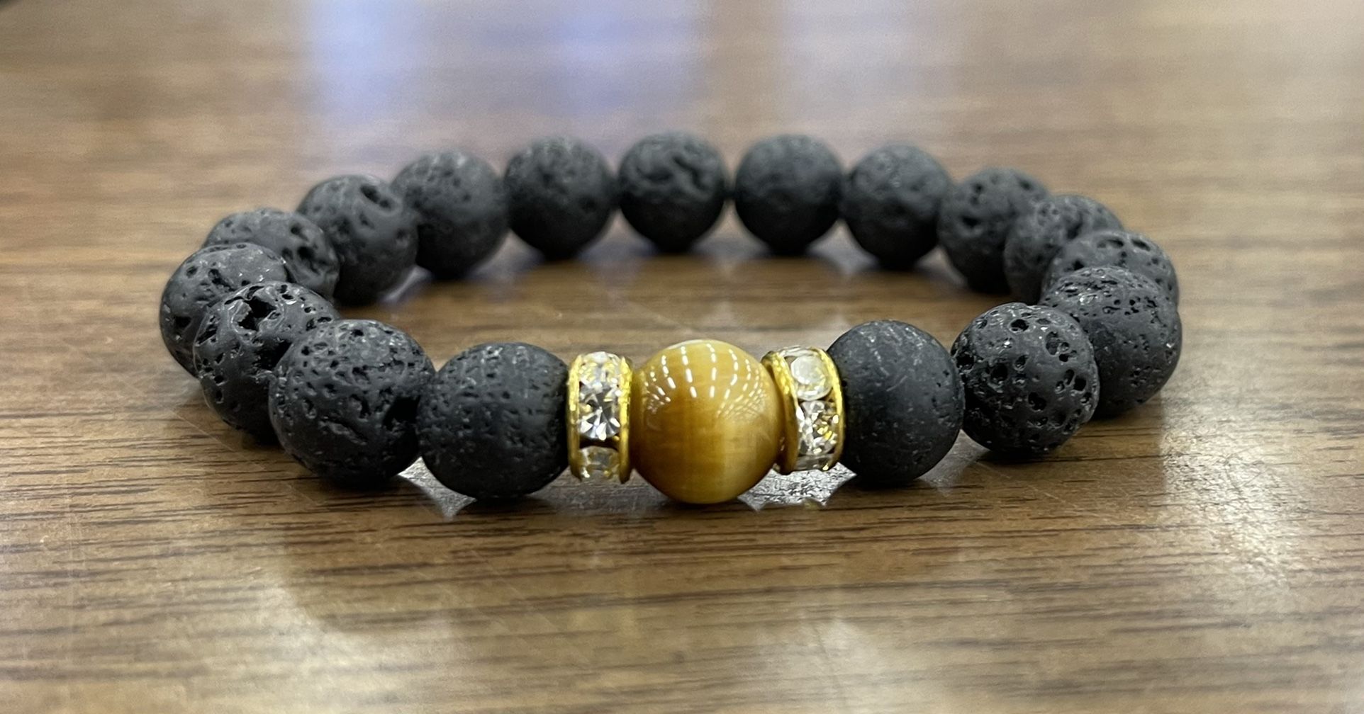 .NATURAL Charged Tiger Eye And Lava Rock Bracelet (known For: Protection, Healer,Calm Emotions,Decision & $$ Making)