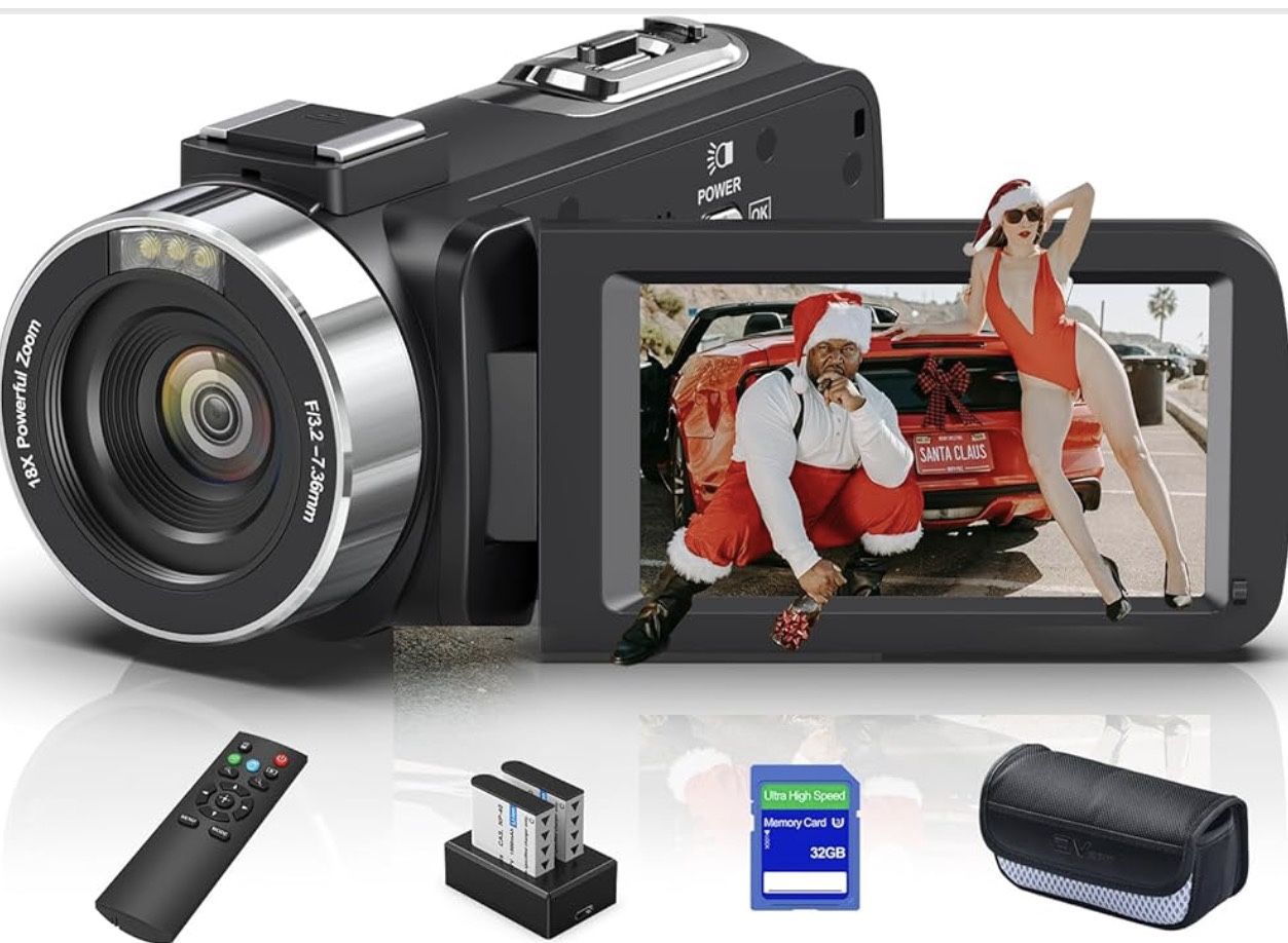 8K Video Camera Camcorder, 64MP IR Night Vision Vlogging Camera,18X Zoom 3.0“ LCD Flip Touch Screen Camcorder for YouTube with WiFi, 32G SD Card, Remo