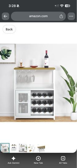 White Wine Bar Cabinet with Glass Holder