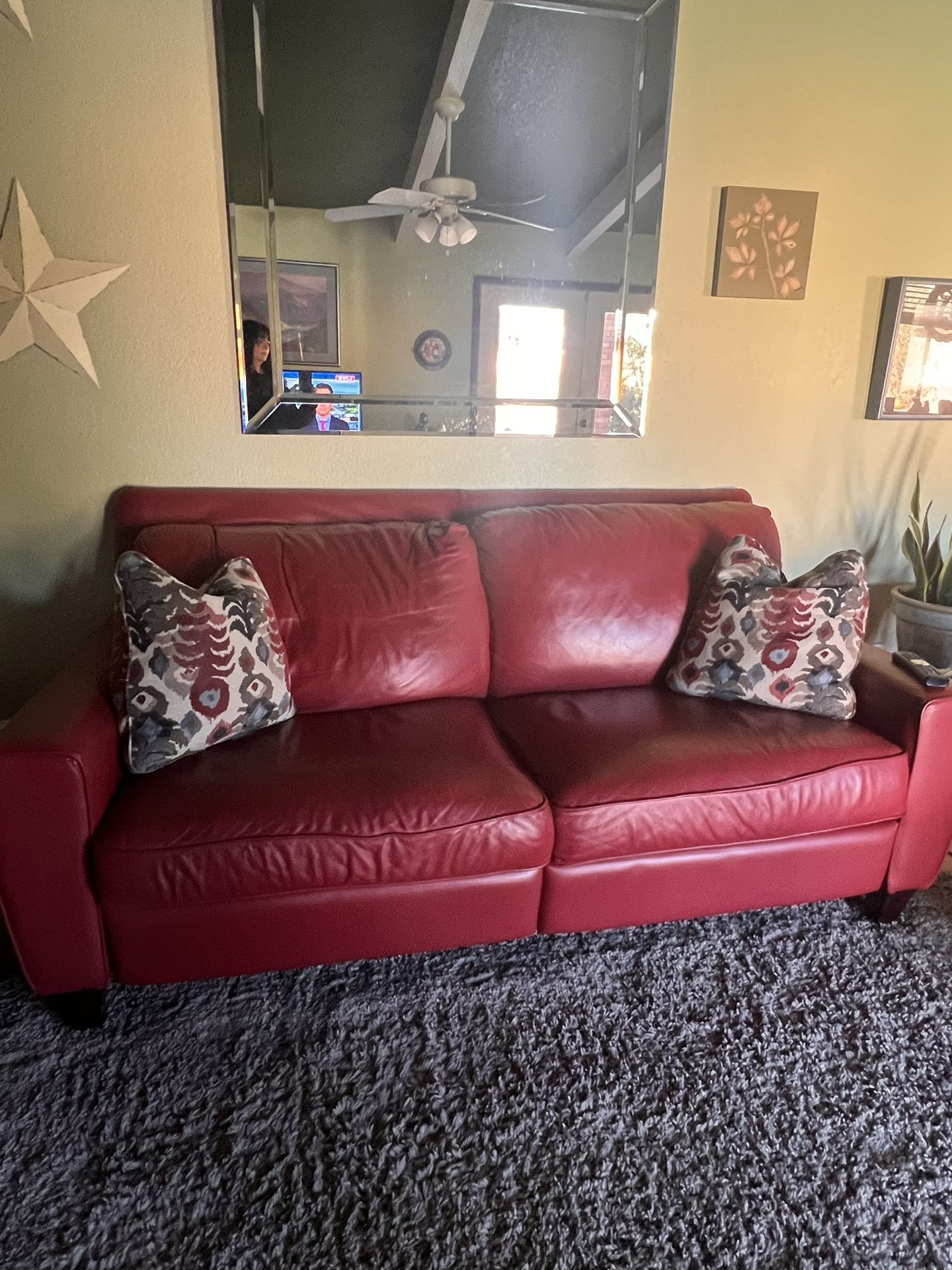 Red Leather Sofa w/charging Station