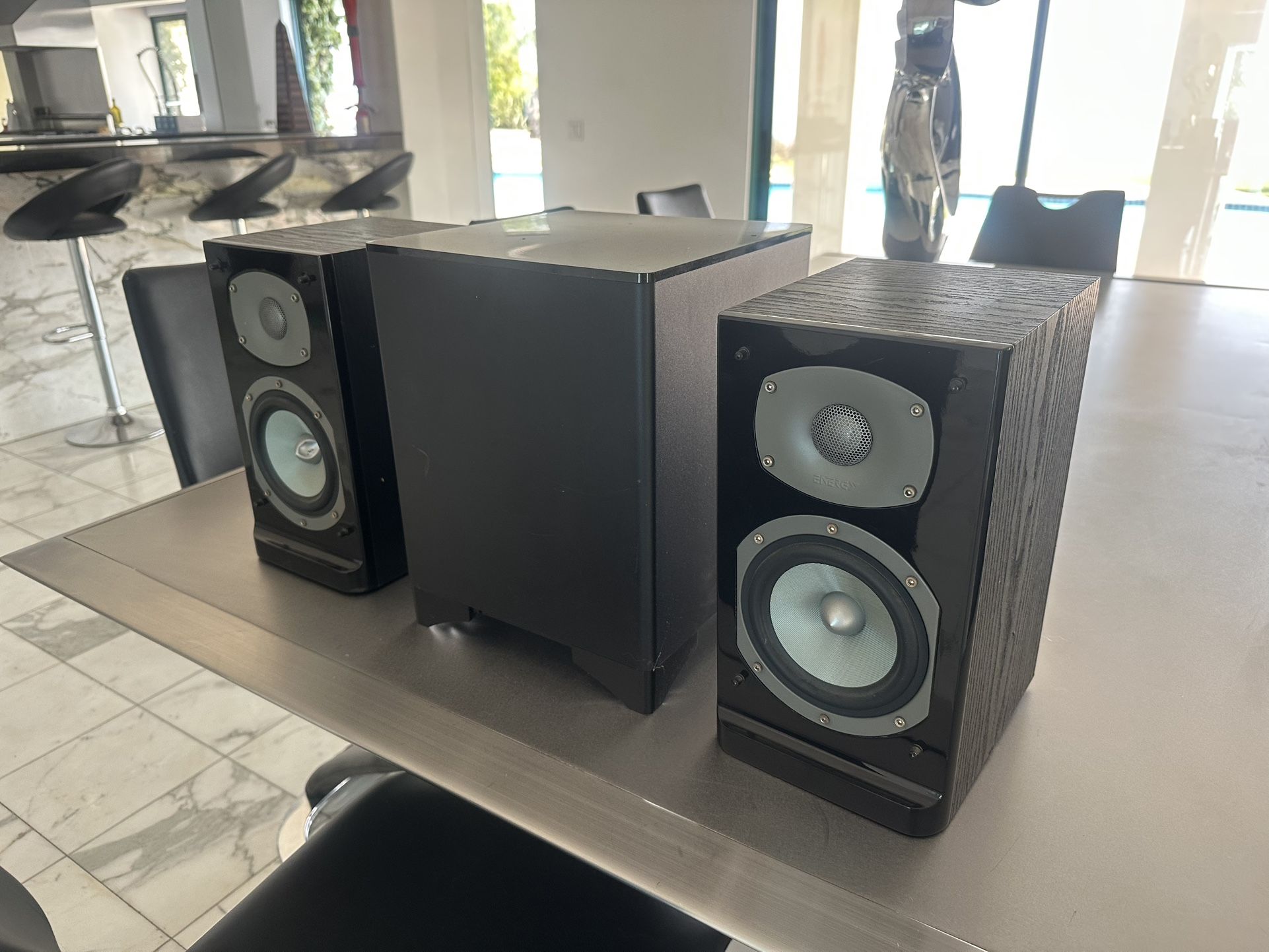 Onkyo Wireless Subwoofer (model SKW-B50) and 2 Energy speakers C-series.
