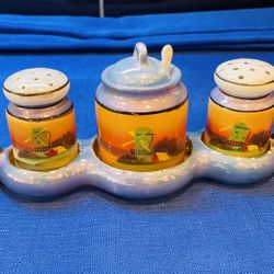 Vintage Beautiful Lusterware Condiment Set 