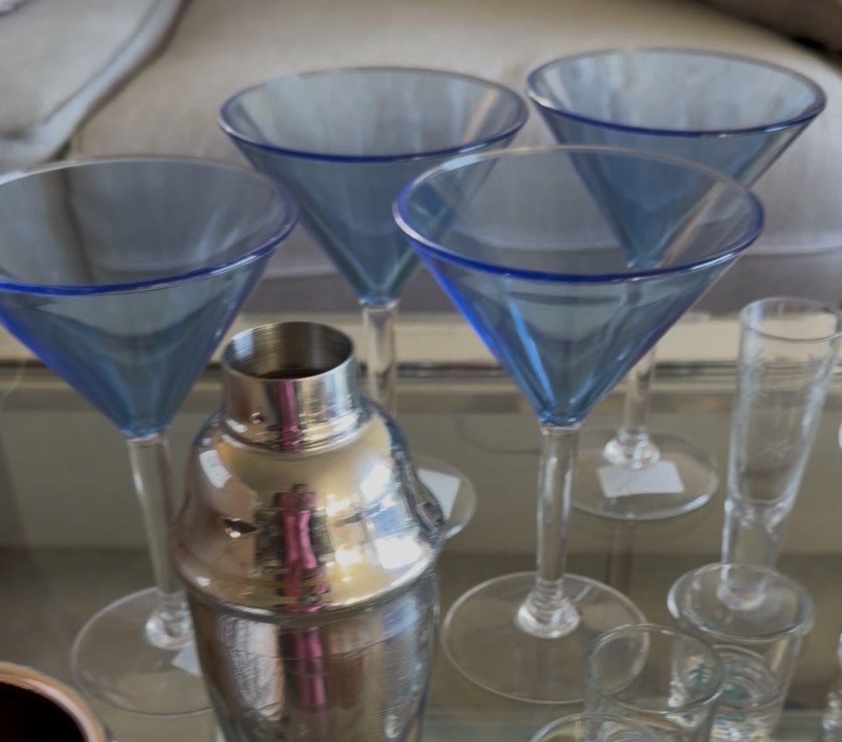 4 Blue Plastic Martini Glasses