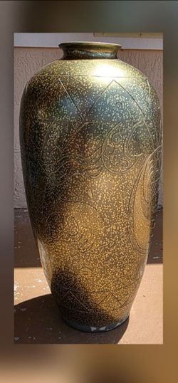 Brass gold vintage floor vase