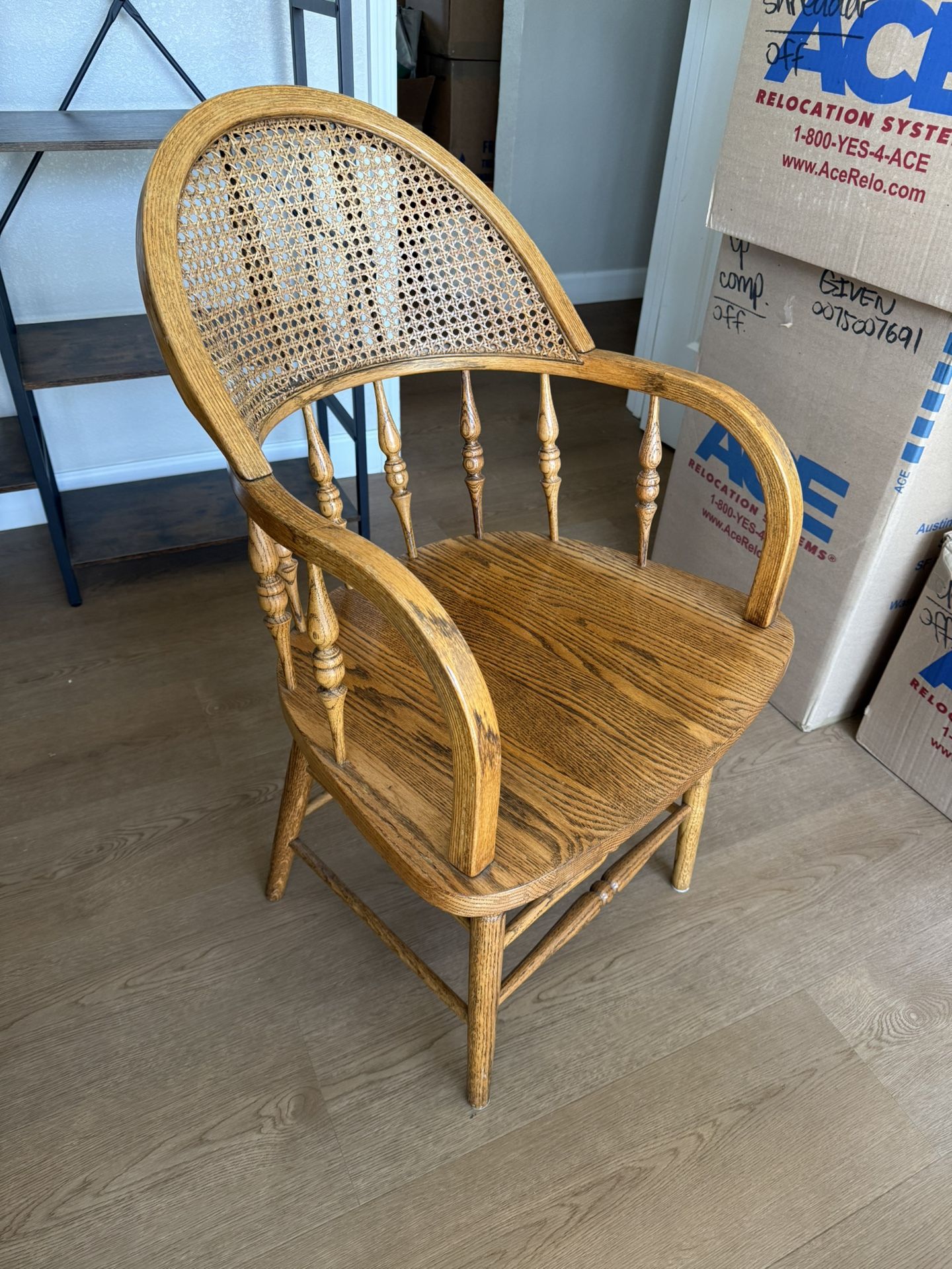 Vintage Cane Back Wooden Arm Chairs