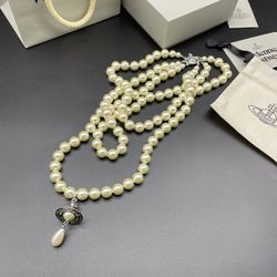 Vivienne Westwood Three Row Pearl Bas Relief Choker in Silver