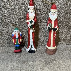 Skinny Santa Christmas ornament lot of  3 Ceramic nutcracker