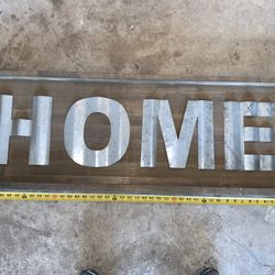 Large 44” X 16” Wooden & Metal “HOME” Sign 