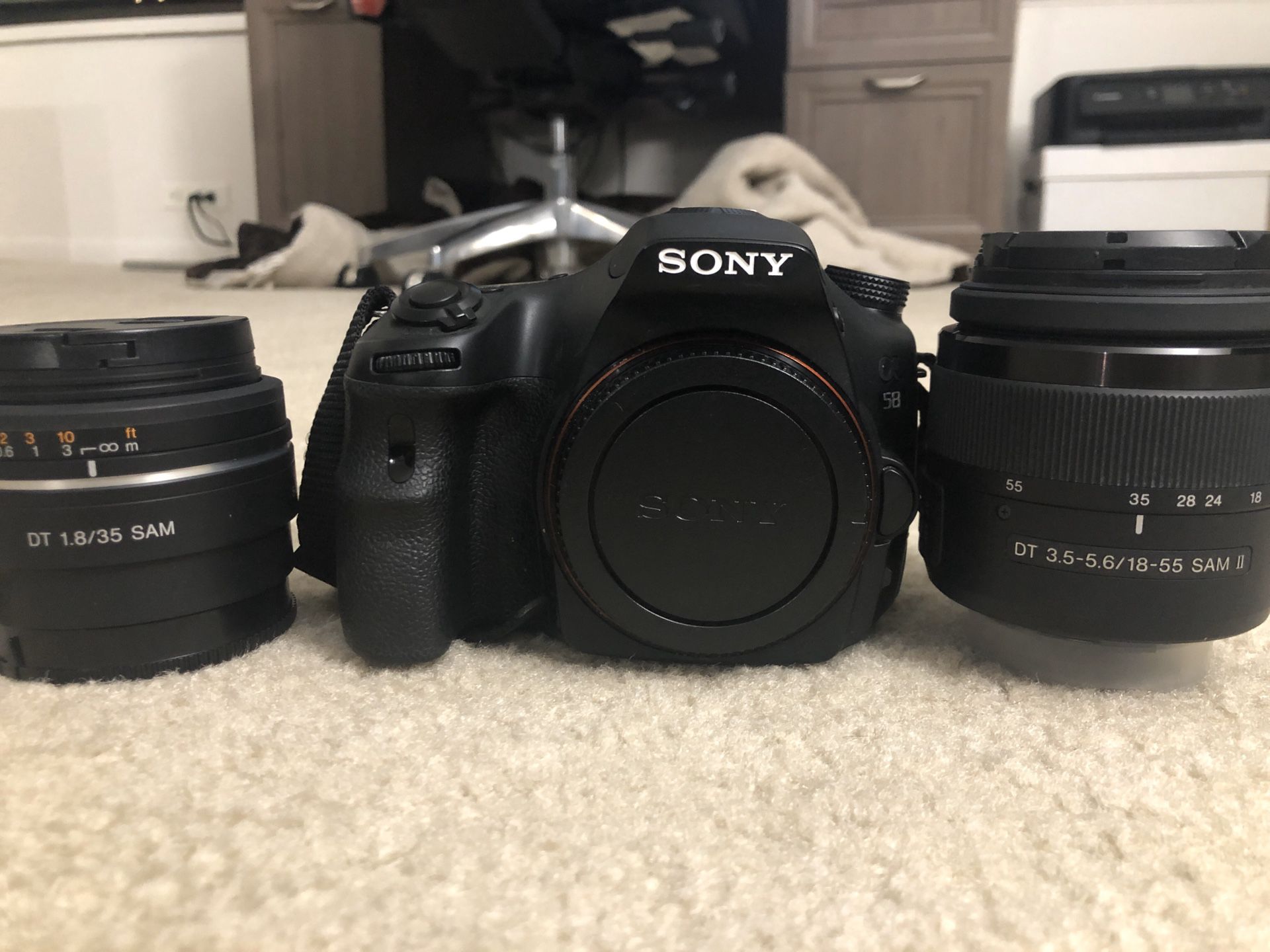 Sony A58 SLR camera with lenses