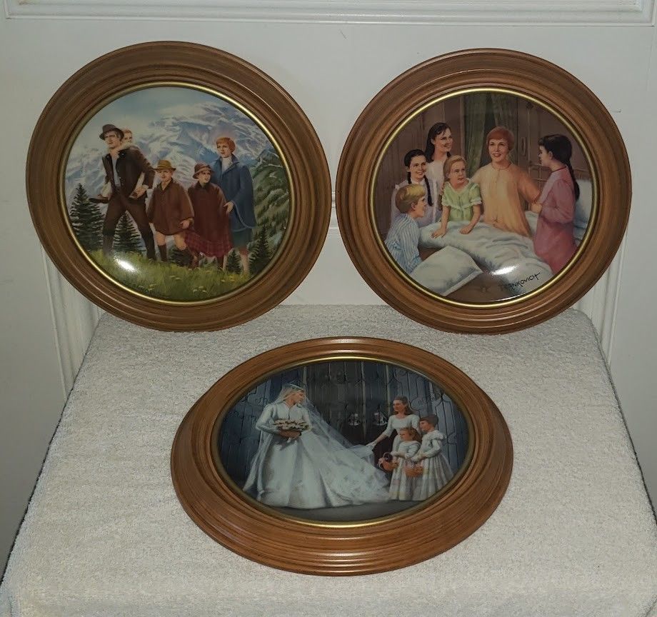 1987 "The Sound of Music" by Edwin Knowles Vintage Decorative Collection Plates in Wood Frames