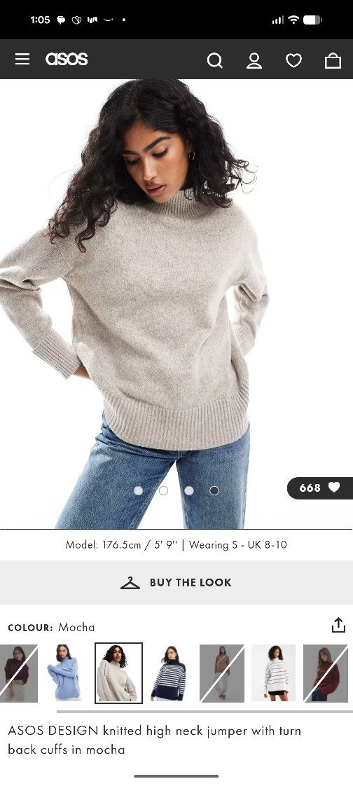 ASOS DESIGN knitted high neck jumper with turn back cuffs - Small, Mocha