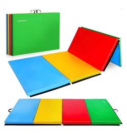10x4 Feet 4-Panel Folding Gymnastics Mat – 2-Inch Thick Pad with Vinyl Surface and Carrying Handles for Tumbling, Yoga, Pilates, Home Workouts, and Ma