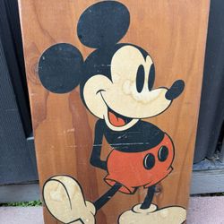 Vintage Mickey Mouse Prone On Wood 