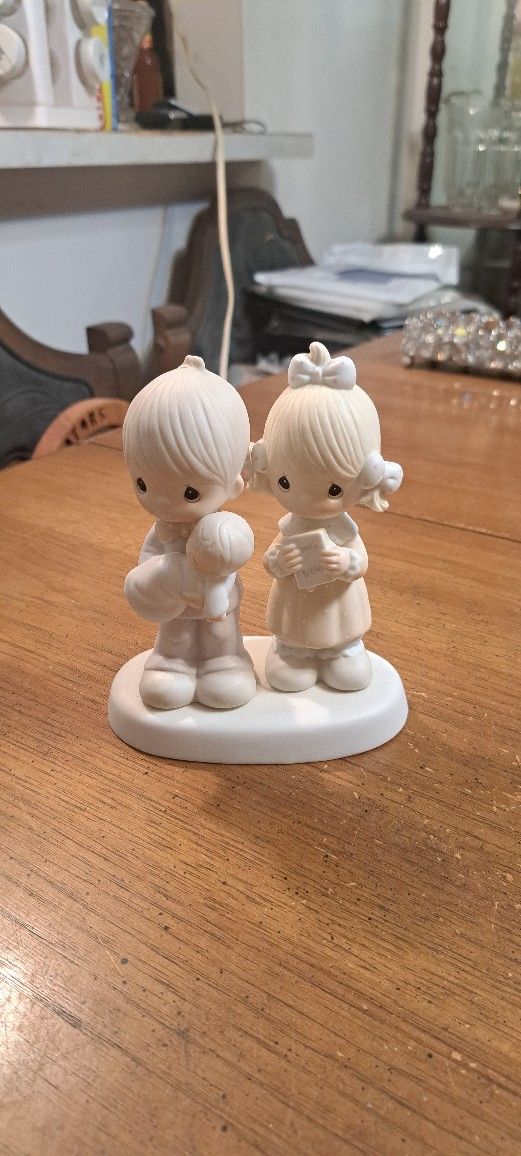 Precious Moments Collectible Figurine Hand Painted Bisque Porcelain, "Rejoicing With You " 1980