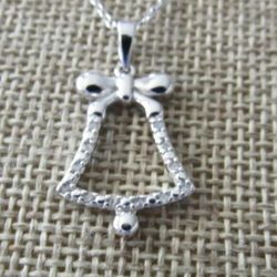 Bell In Sterling Silver 1/10 Th Diamonds W/ 18” Chain