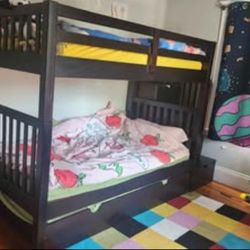 Espresso Twin Over Twin Wood Bunk Bed with Twin Size Trundle and Storage Stairs
3 Mattresses