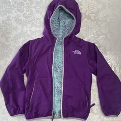 North Face Girls 2 Sided Jacket With Hoodie Size 5