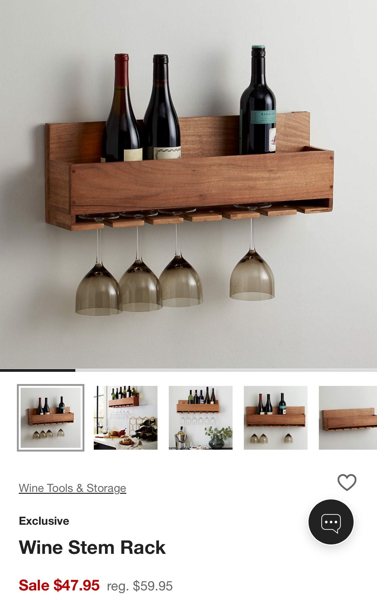 Crate and Barrel - Wooden Wine + Stem Rack — never used 