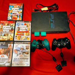 PS2 With 5 Games 2 Memory Cards & 2 Controllers All Cords