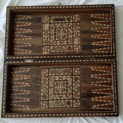 Wood Backgammon Chess Game Board, Mosaic 19.5" * 19.5" Marquetry Board Vintage.