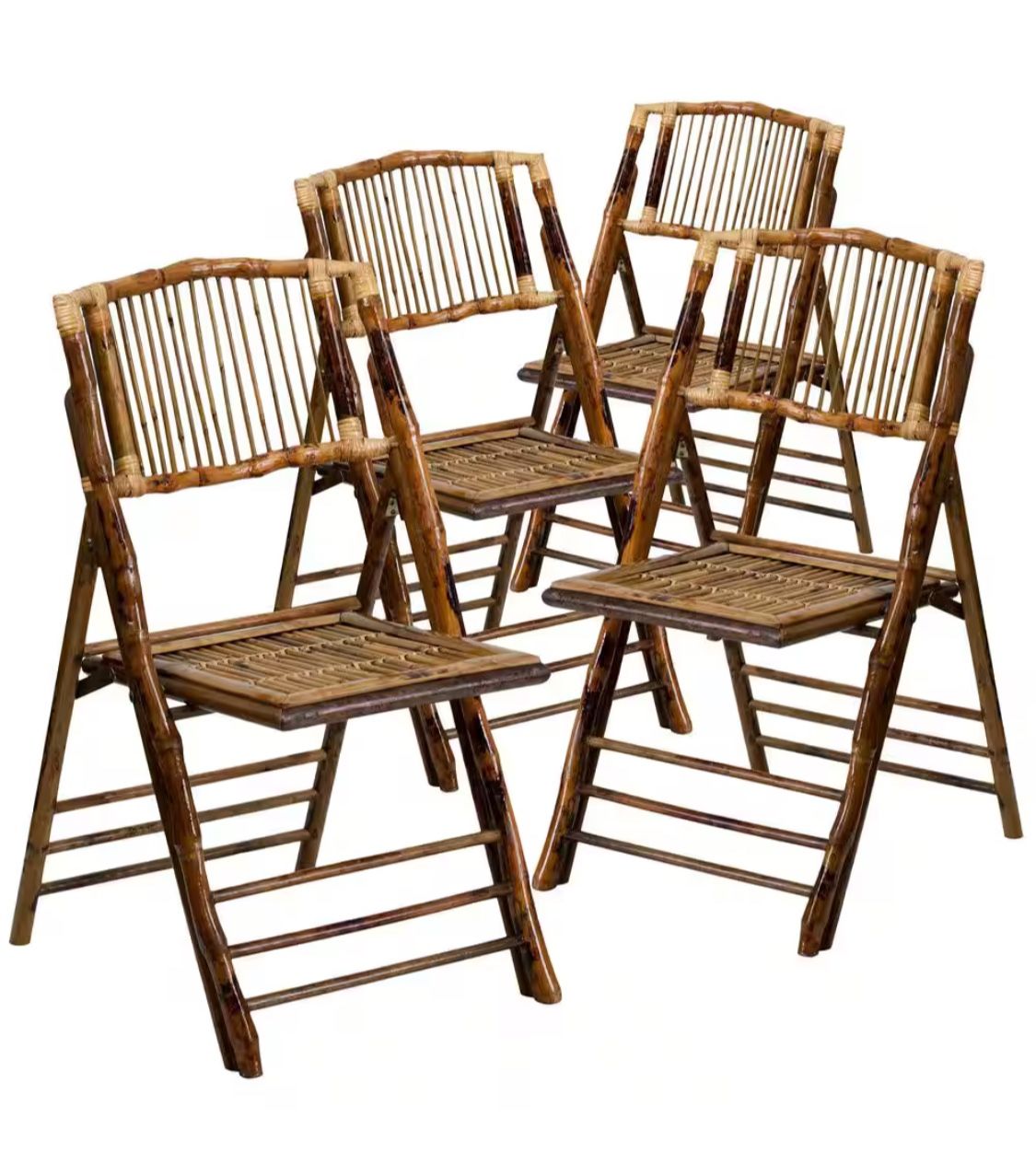 Bohemian Bamboo Folding Dining Chairs with Curved Backs, Modern Bamboo Folding Chairs for Dining