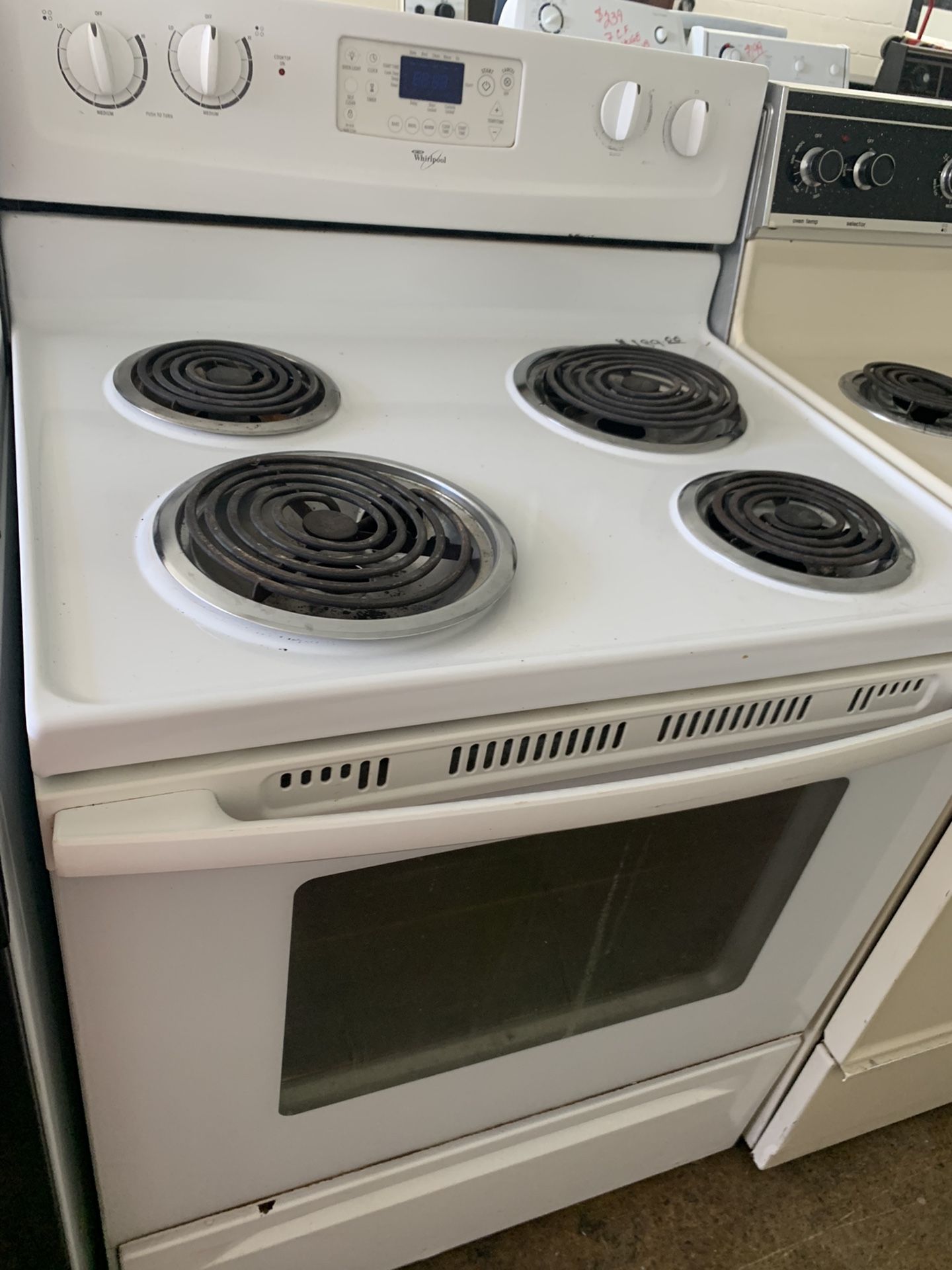 Bright Whirlpool Clean Electric Stove Range!   Self Cleaning Option  Oven Timer   30”   White color  $189   Buy Rite Appliance  2327 E Third St Dayton
