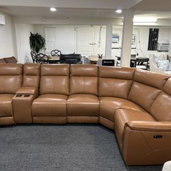 Furniture- 6 Pc Zero Gravity Real Leather Sectional With 3 Power Recliners- Addyson