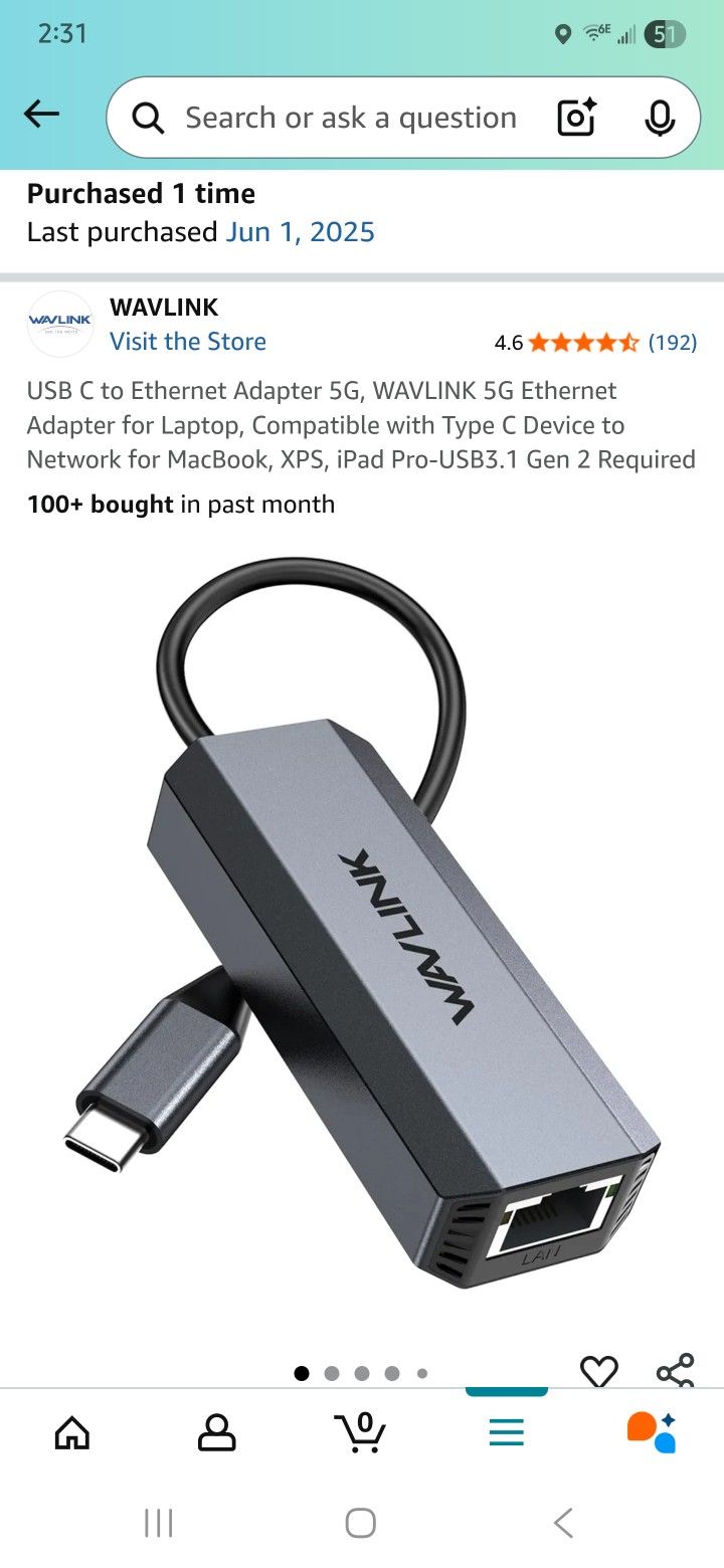 USB-C 5 Gigabit Ethernet Adapter
