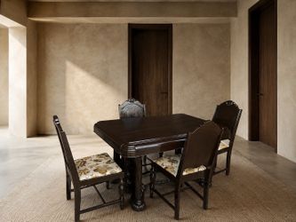 Vintage Dark Wood Dining Table Set with 4 High-Back Chairs